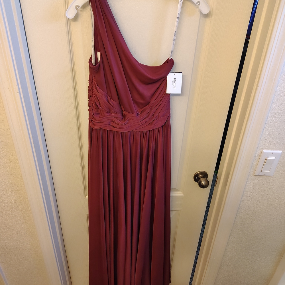 David's Bridal One Shoulder Dress in Burgundy